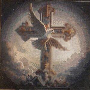 Elegant Cross and Dove Art Painting